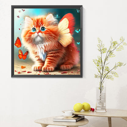 Butterfly And Kitten - Full Round Drill Diamond Painting 30*30CM