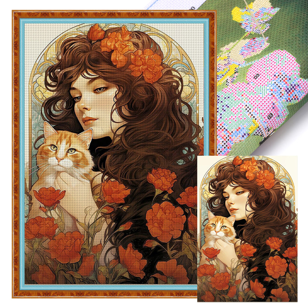 Retro Girl - 11CT Stamped Cross Stitch 40*60CM