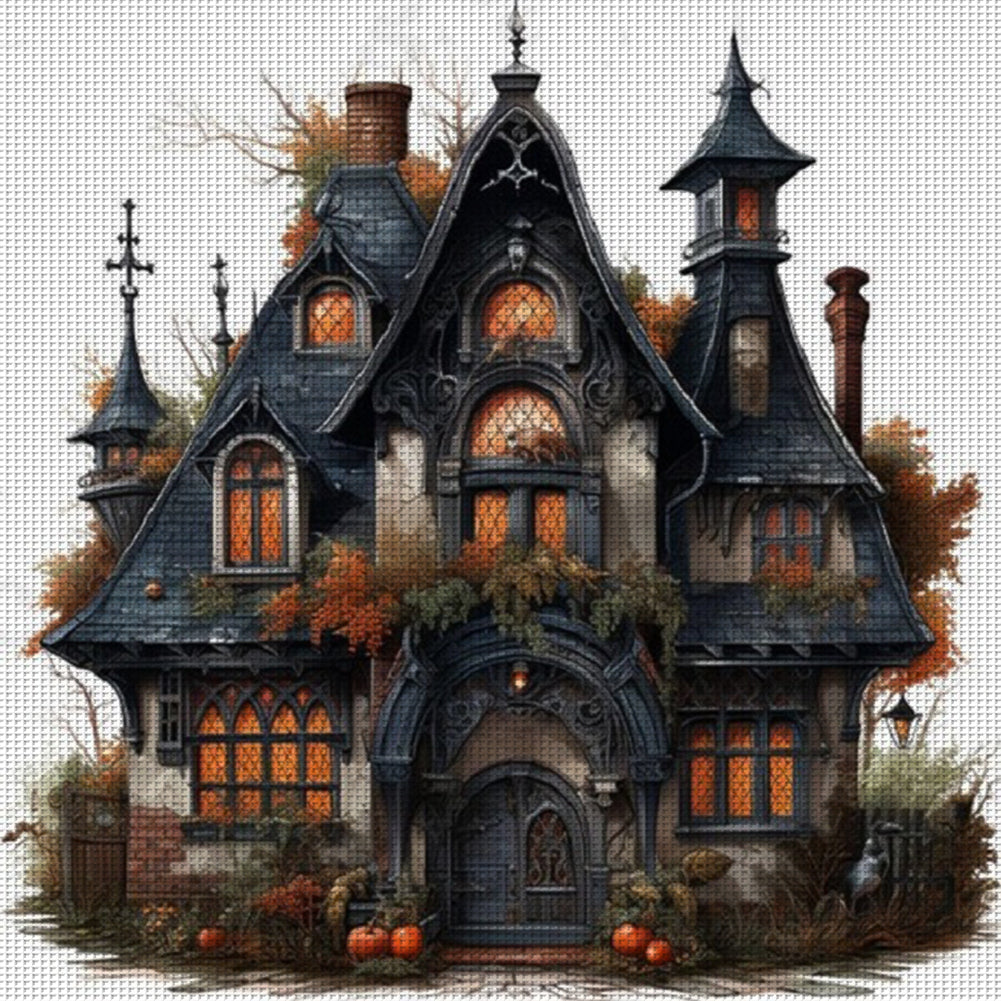 Halloween Black Cabin - 11CT Stamped Cross Stitch 60*60CM