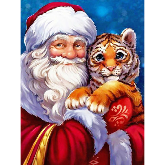 Santa Claus And Little Tiger - Full Round Drill Diamond Painting 30*40CM