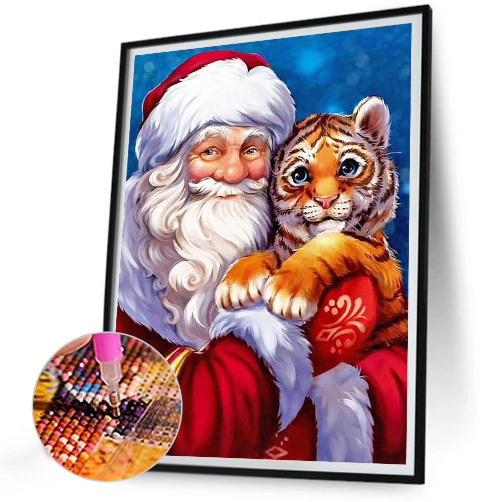 Santa Claus And Little Tiger - Full Round Drill Diamond Painting 30*40CM