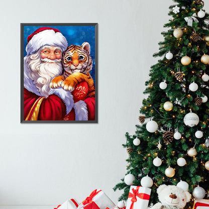 Santa Claus And Little Tiger - Full Round Drill Diamond Painting 30*40CM