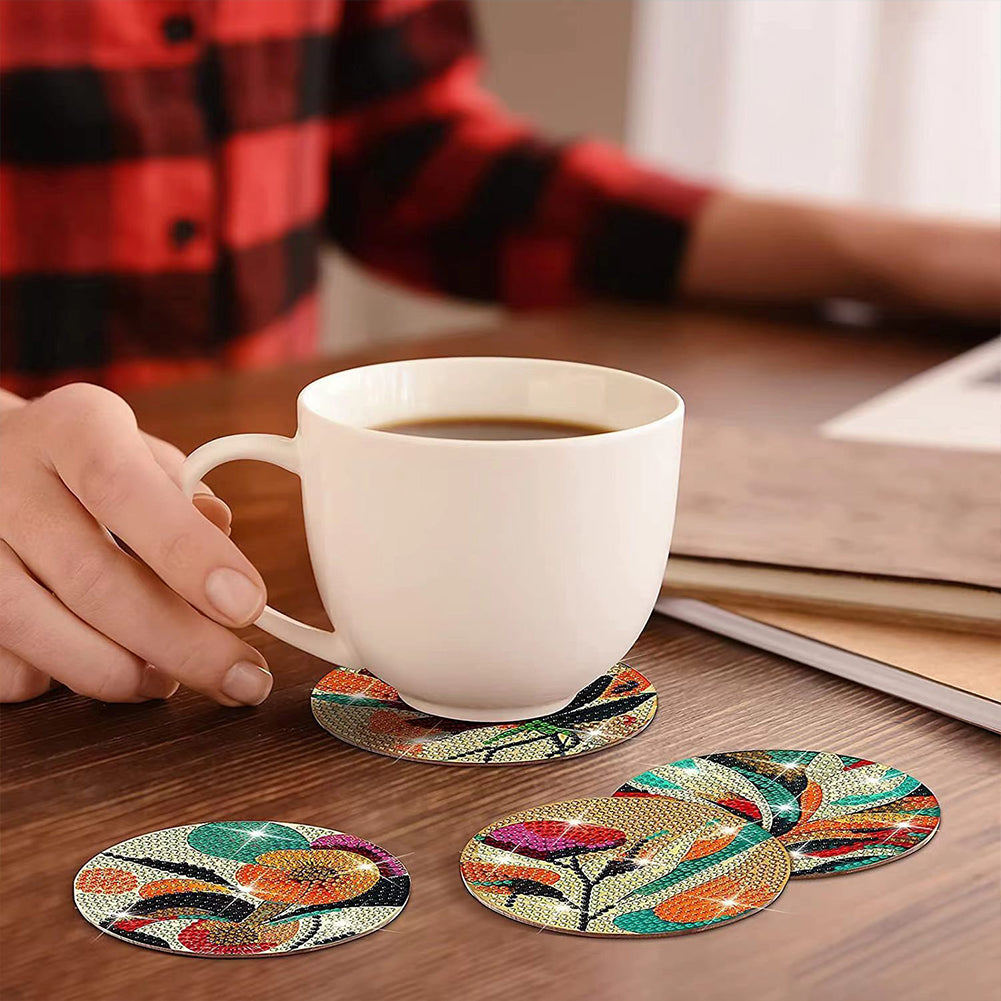 8PCS Wood Special Shape Diamond Painting Coasters Kits (Floral Plane)