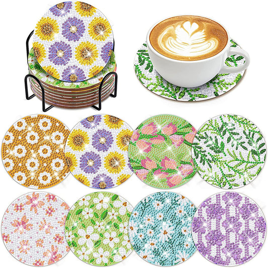 8PCS Wood Special Shape Diamond Painting Coasters Kits (Cute Flat Pattern)