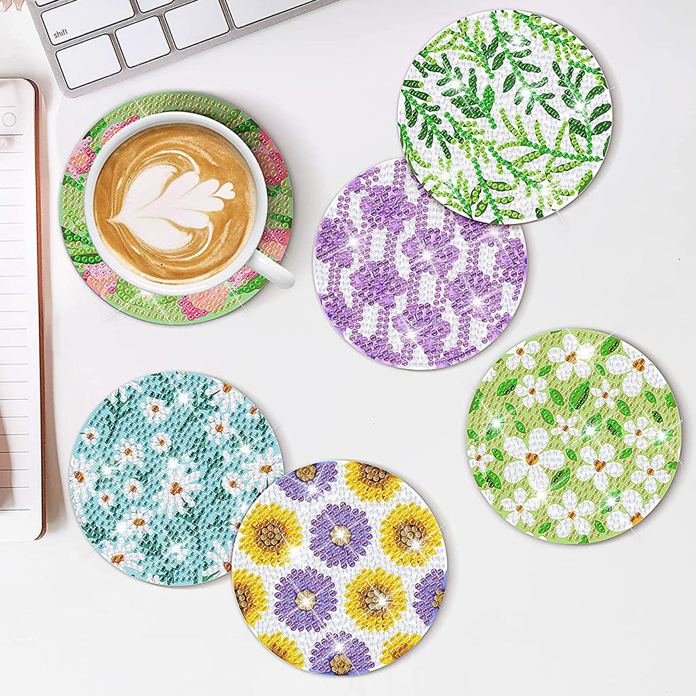 8PCS Wood Special Shape Diamond Painting Coasters Kits (Cute Flat Pattern)