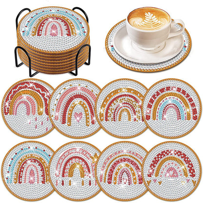 8PCS Wood Special Shape Diamond Painting Coasters Kits (Love Rainbow Bridge)