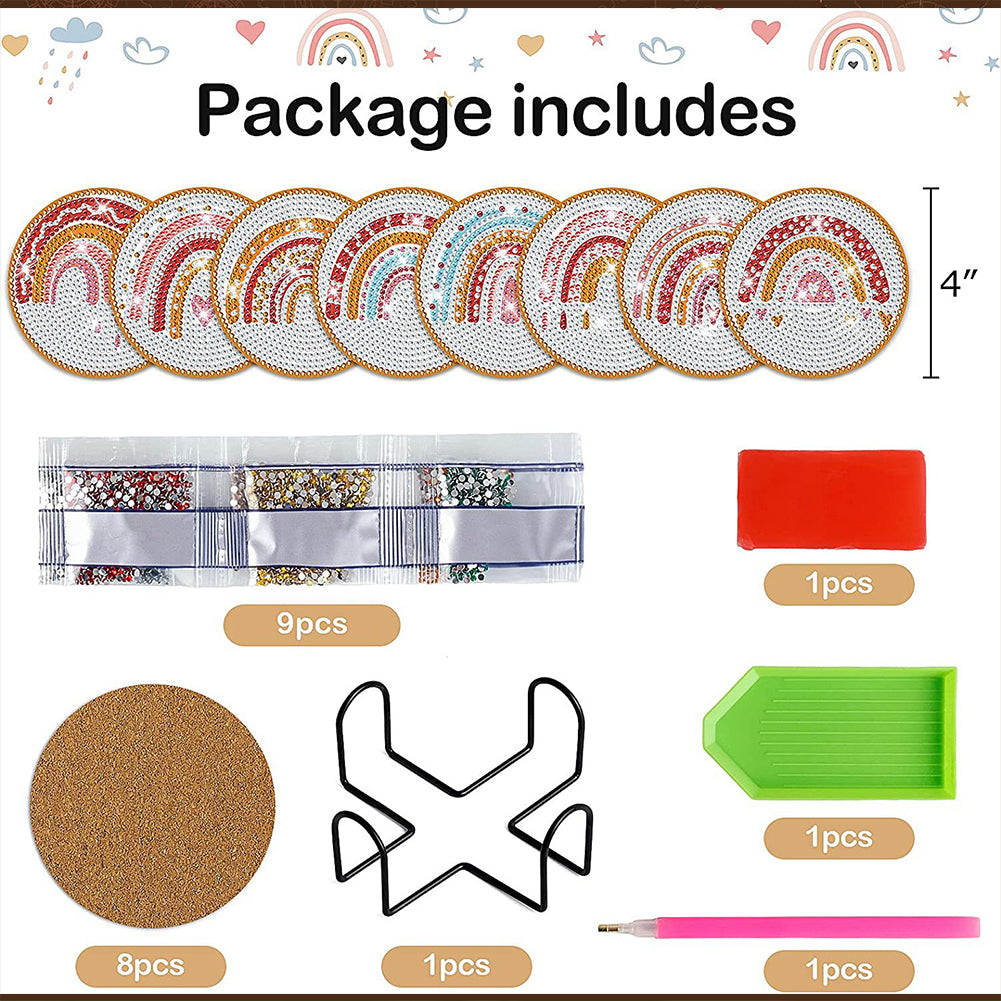 8PCS Wood Special Shape Diamond Painting Coasters Kits (Love Rainbow Bridge)