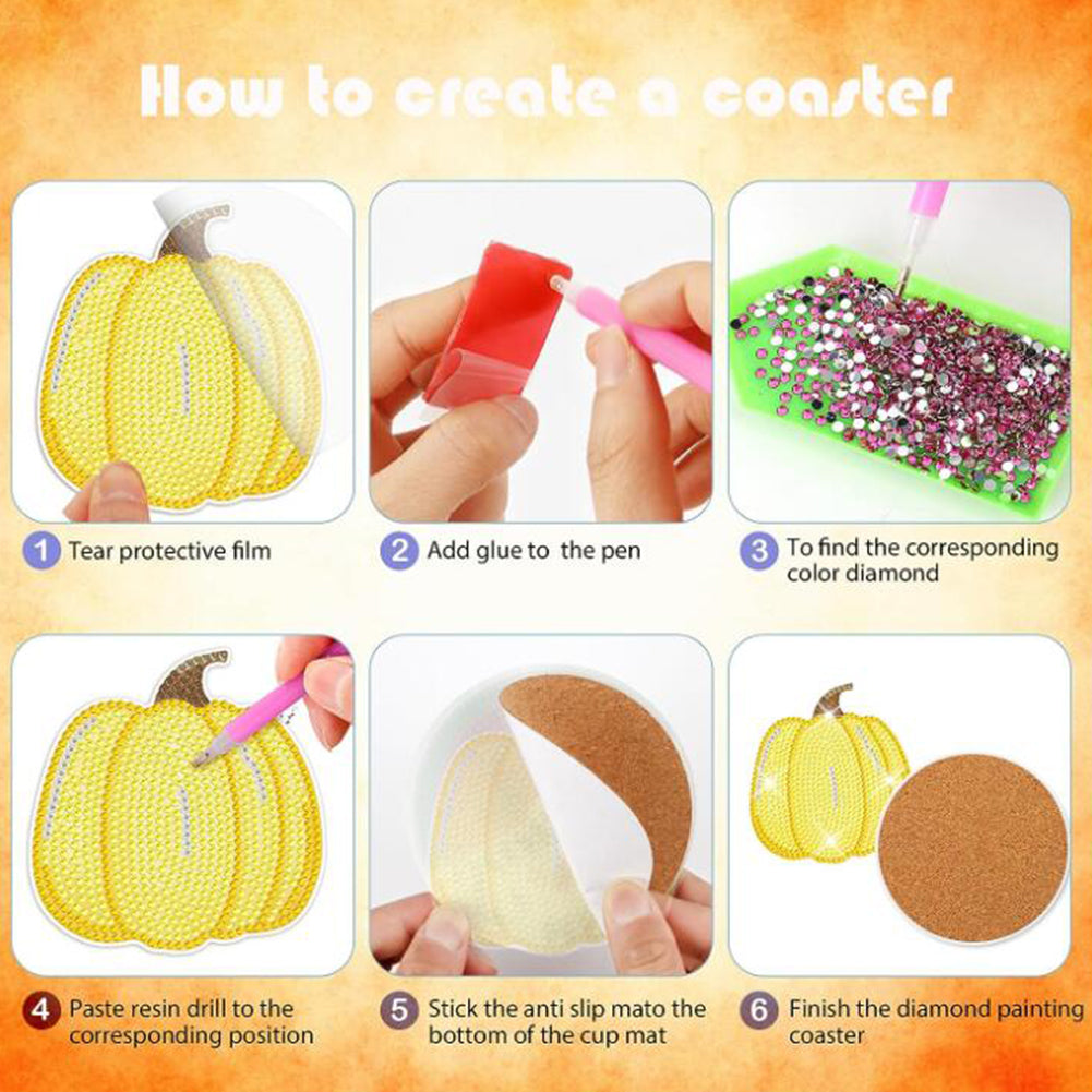 8PCS Acrylic Special Shape Diamond Painting Coasters Kits (Pumpkins)