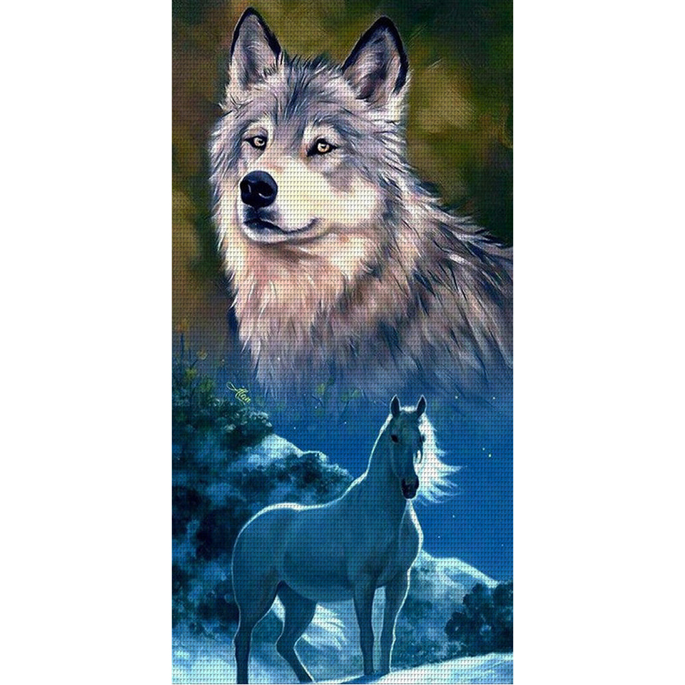 Wolf And Horse - 11CT Stamped Cross Stitch 30*60CM