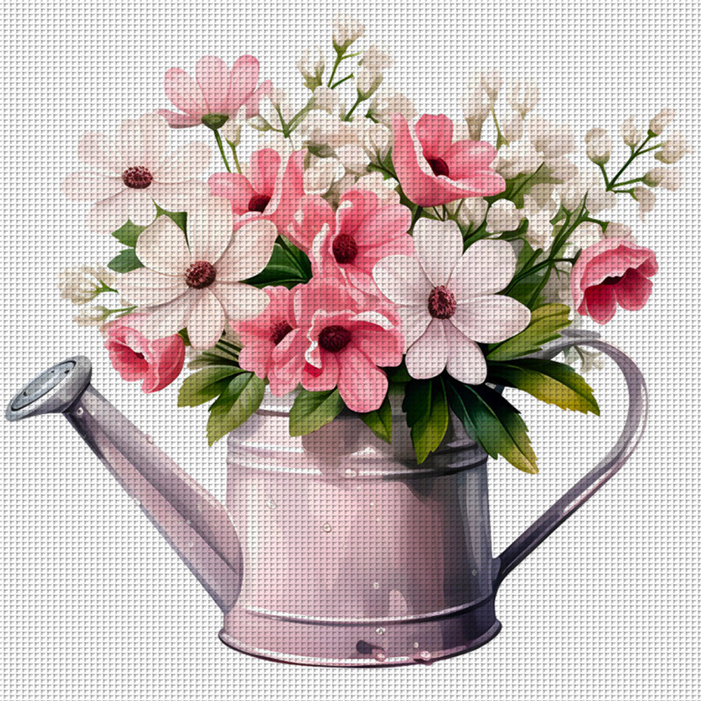 Kettle Flowers - 11CT Stamped Cross Stitch 50*50CM