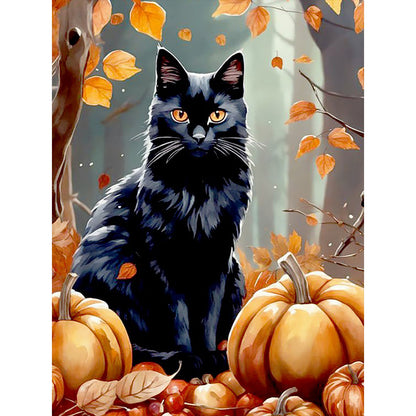 Autumn Pumpkin And Black Cat - Full Round Drill Diamond Painting 30*40CM