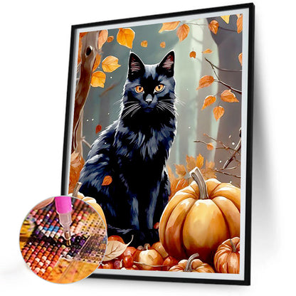 Autumn Pumpkin And Black Cat - Full Round Drill Diamond Painting 30*40CM