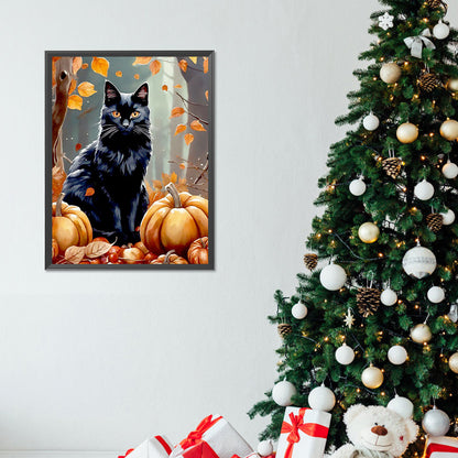 Autumn Pumpkin And Black Cat - Full Round Drill Diamond Painting 30*40CM