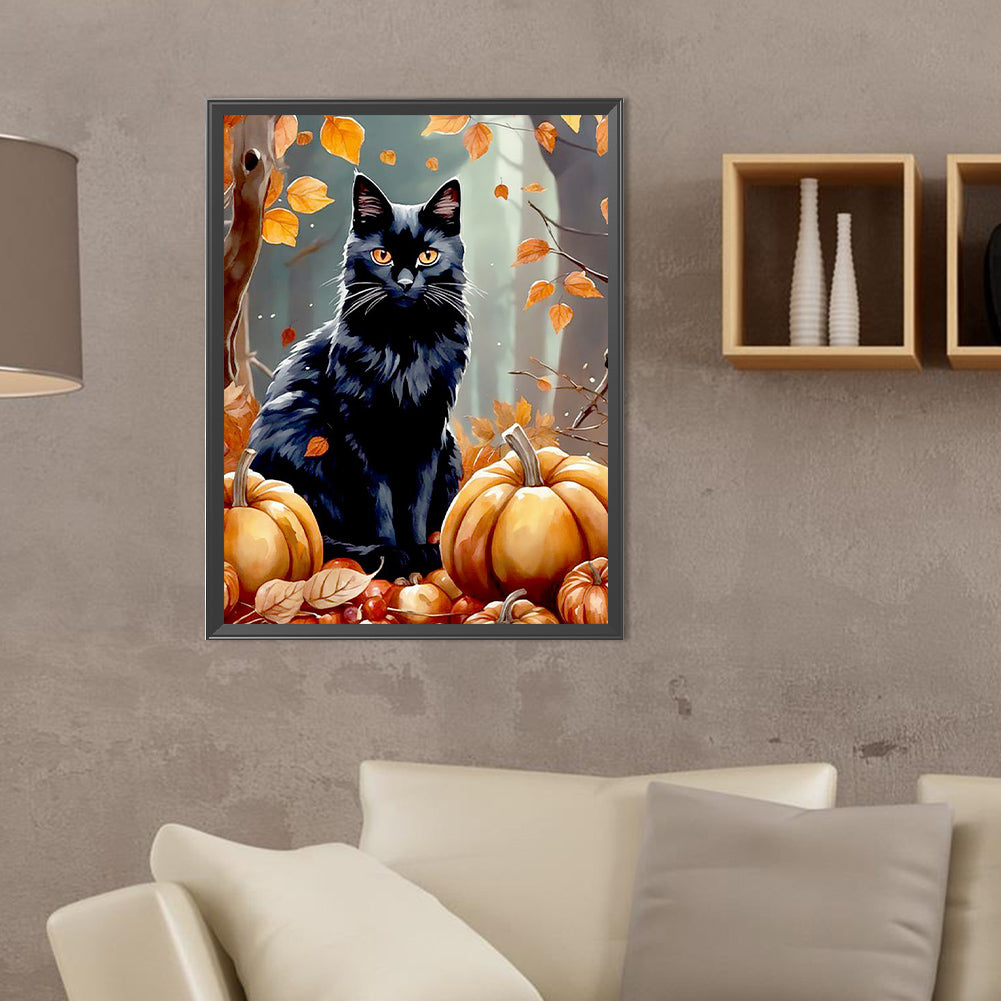 Autumn Pumpkin And Black Cat - Full Round Drill Diamond Painting 30*40CM