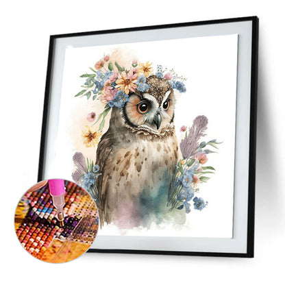 Owl And Flower - Full Round Drill Diamond Painting 30*30CM