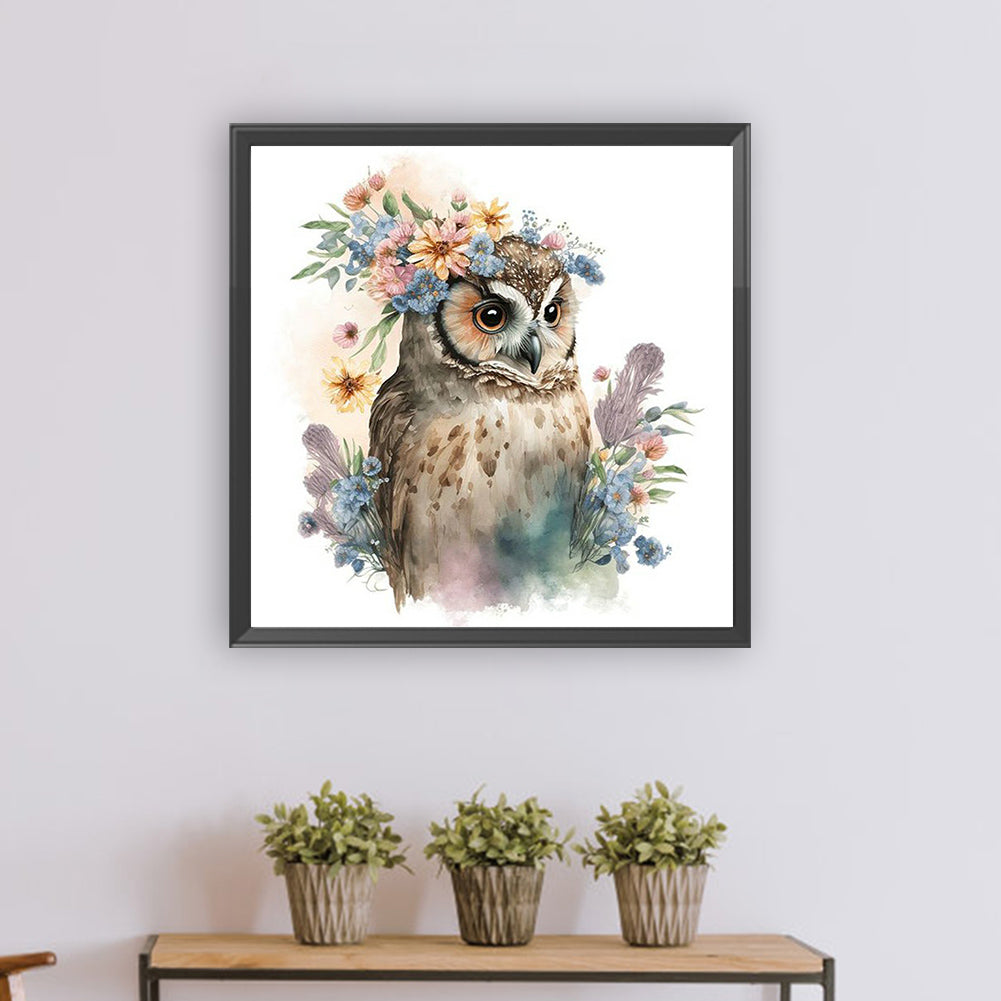 Owl And Flower - Full Round Drill Diamond Painting 30*30CM