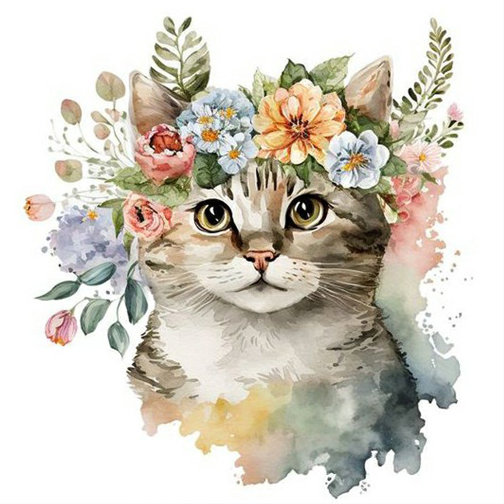 Kitten And Flower - Full Round Drill Diamond Painting 30*30CM