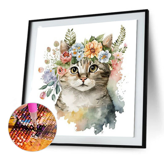 Kitten And Flower - Full Round Drill Diamond Painting 30*30CM