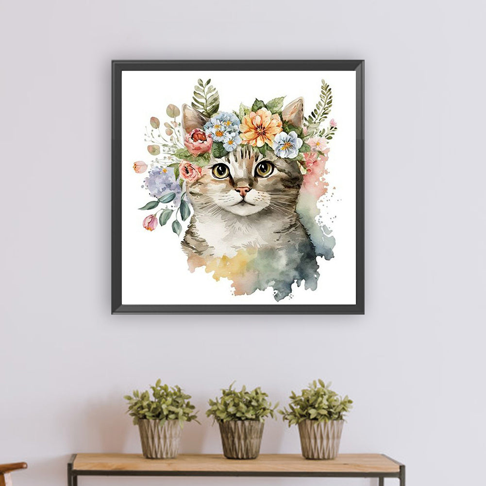 Kitten And Flower - Full Round Drill Diamond Painting 30*30CM
