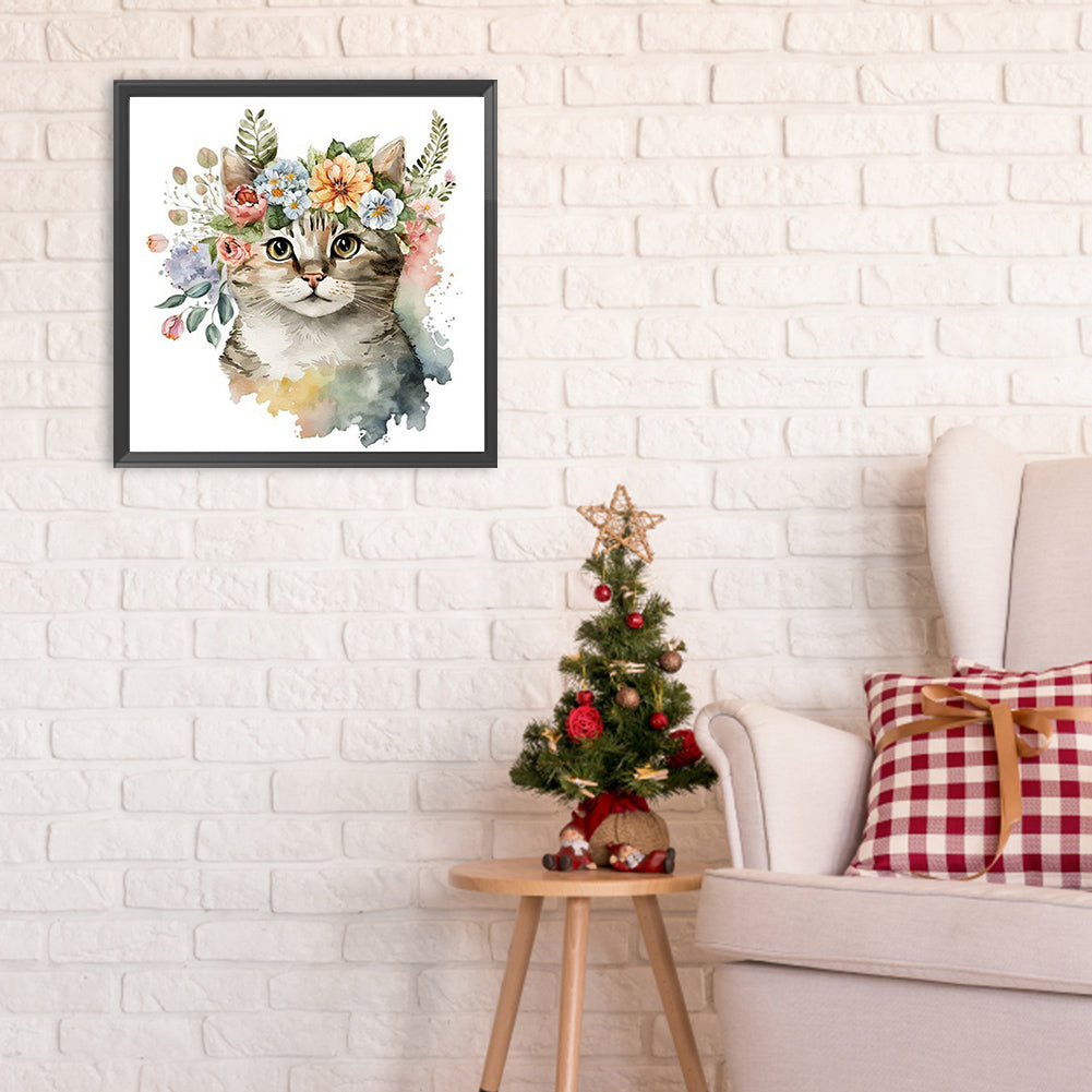 Kitten And Flower - Full Round Drill Diamond Painting 30*30CM