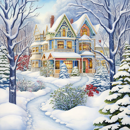 Winter Snow House - Full Round Drill Diamond Painting 30*30CM