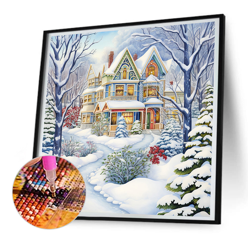 Winter Snow House - Full Round Drill Diamond Painting 30*30CM