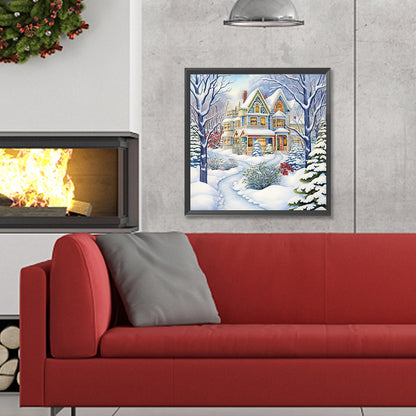 Winter Snow House - Full Round Drill Diamond Painting 30*30CM