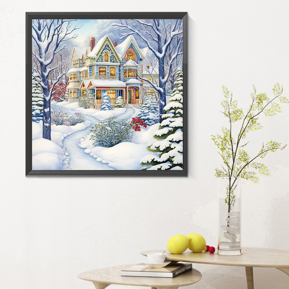 Winter Snow House - Full Round Drill Diamond Painting 30*30CM