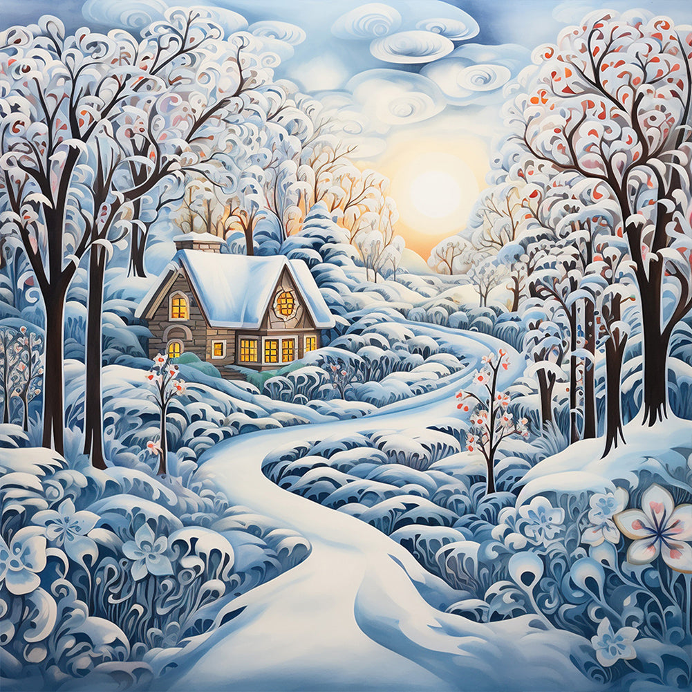 Winter Snow House - Full Round Drill Diamond Painting 30*30CM