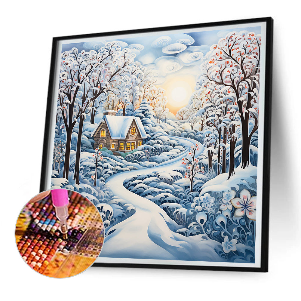 Winter Snow House - Full Round Drill Diamond Painting 30*30CM