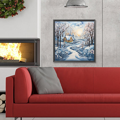 Winter Snow House - Full Round Drill Diamond Painting 30*30CM