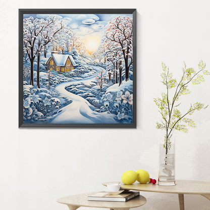 Winter Snow House - Full Round Drill Diamond Painting 30*30CM