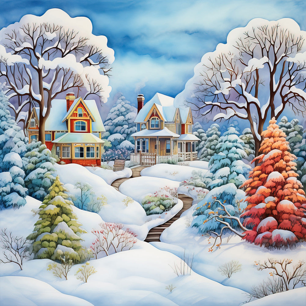 Winter Snow House - Full Round Drill Diamond Painting 30*30CM