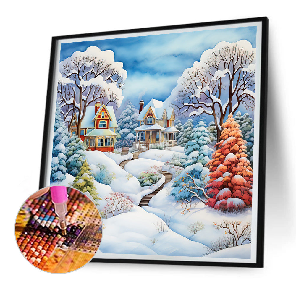 Winter Snow House - Full Round Drill Diamond Painting 30*30CM