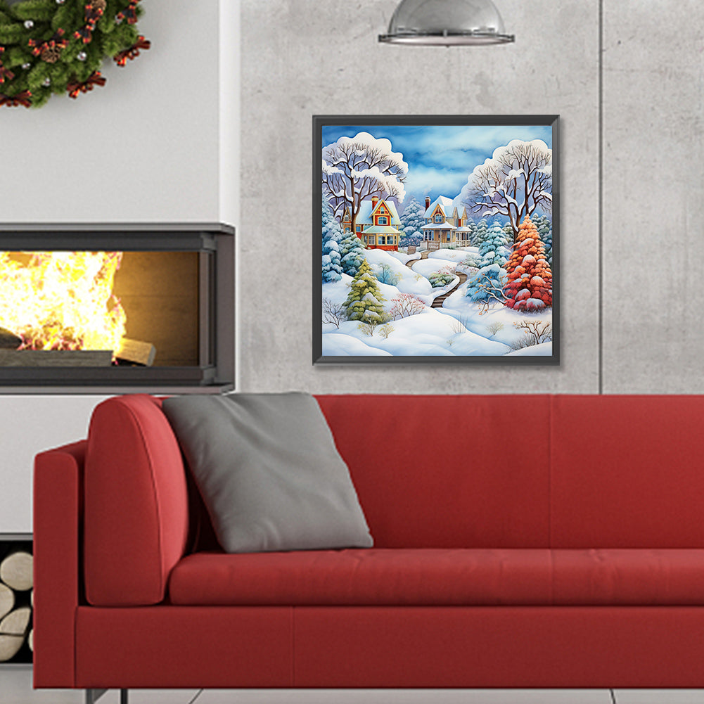 Winter Snow House - Full Round Drill Diamond Painting 30*30CM