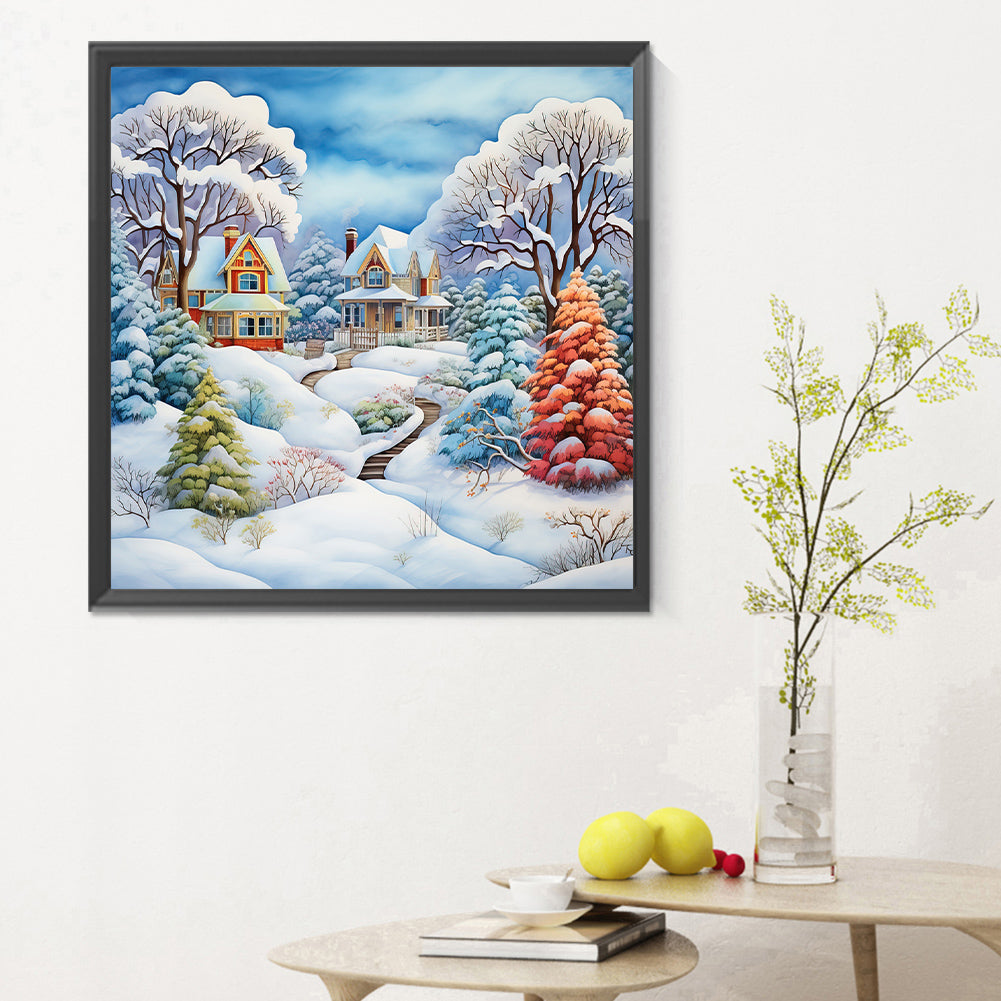 Winter Snow House - Full Round Drill Diamond Painting 30*30CM