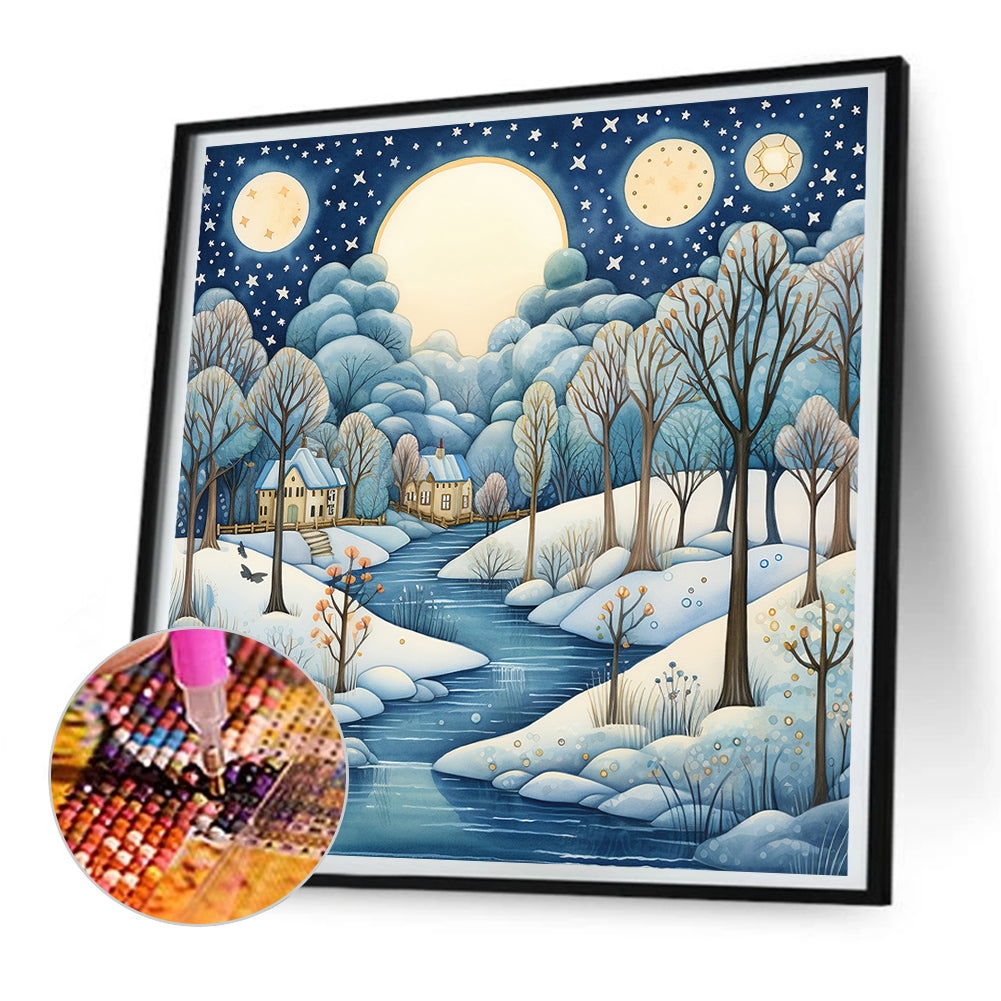 Winter Snow House - Full Round Drill Diamond Painting 30*30CM