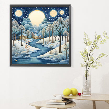 Winter Snow House - Full Round Drill Diamond Painting 30*30CM