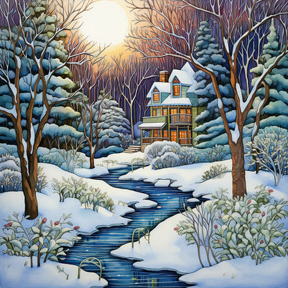 Winter Snow House - Full Round Drill Diamond Painting 30*30CM