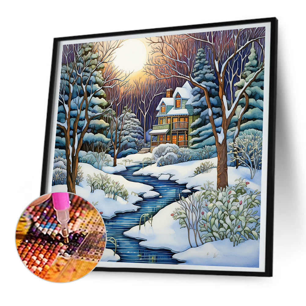 Winter Snow House - Full Round Drill Diamond Painting 30*30CM