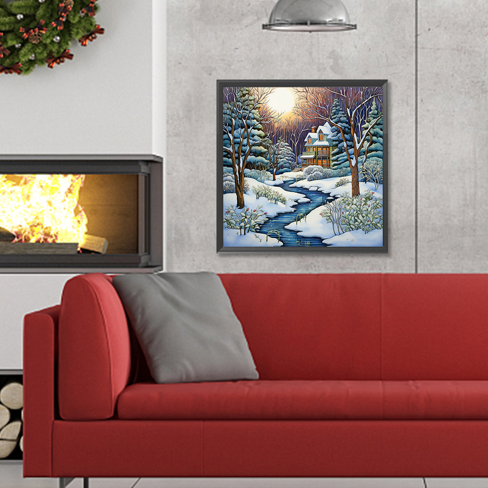 Winter Snow House - Full Round Drill Diamond Painting 30*30CM