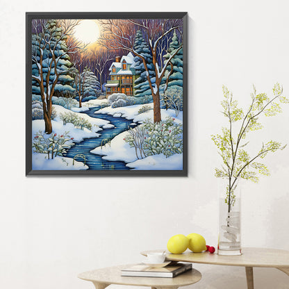 Winter Snow House - Full Round Drill Diamond Painting 30*30CM