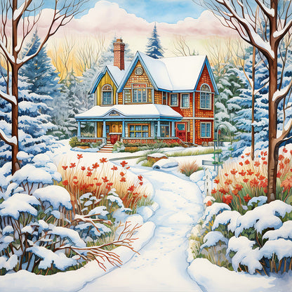 Winter Snow House - Full Round Drill Diamond Painting 30*30CM