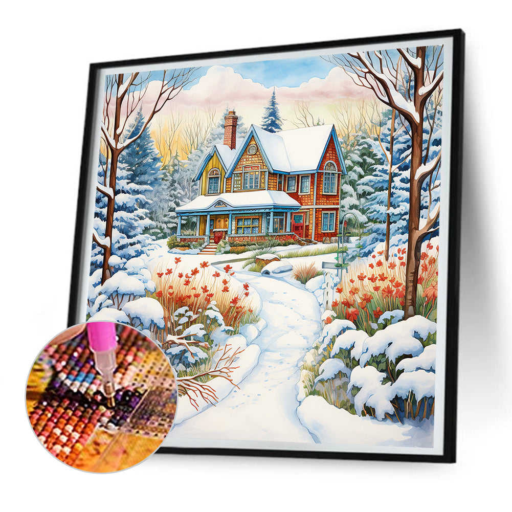 Winter Snow House - Full Round Drill Diamond Painting 30*30CM