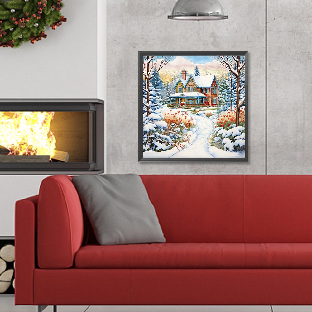 Winter Snow House - Full Round Drill Diamond Painting 30*30CM