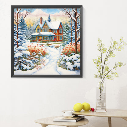 Winter Snow House - Full Round Drill Diamond Painting 30*30CM