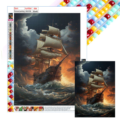 Sea Sailing Boat - Full Square Drill Diamond Painting 30*40CM