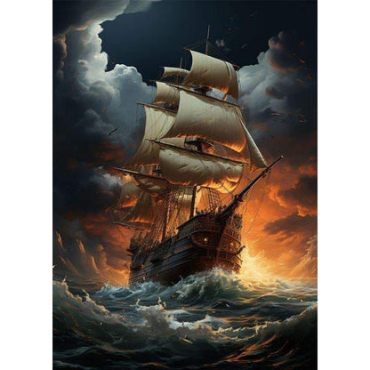 Sea Sailing Boat - Full Square Drill Diamond Painting 30*40CM