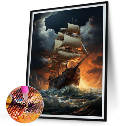 Sea Sailing Boat - Full Square Drill Diamond Painting 30*40CM