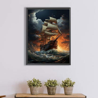 Sea Sailing Boat - Full Square Drill Diamond Painting 30*40CM